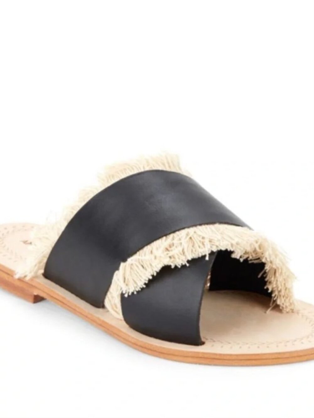 Antik Batik Black Leather Slides Fringe Alba Sandal 38 8 - Picture 2 of 6